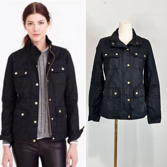 J Crew Relaxed Boyfriend Wax Twill Field Jacket XS Black Jacket Utility Military - Picture 1 of 12